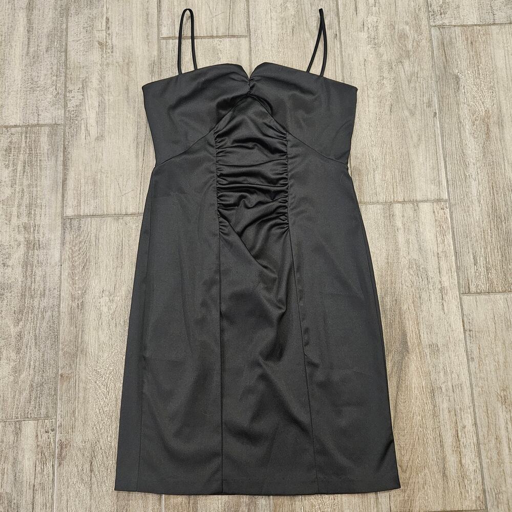 Eliza J‎ Dress Womens Size 10P Black Satin Spaghetti Strap Mini 90s Y2K Cocktail